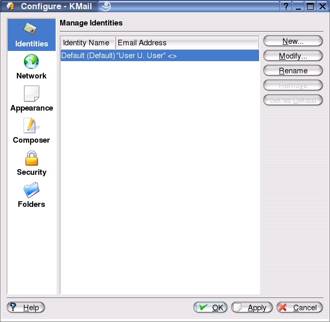 KMail configuration dialog