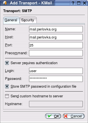 Add Transport dialog