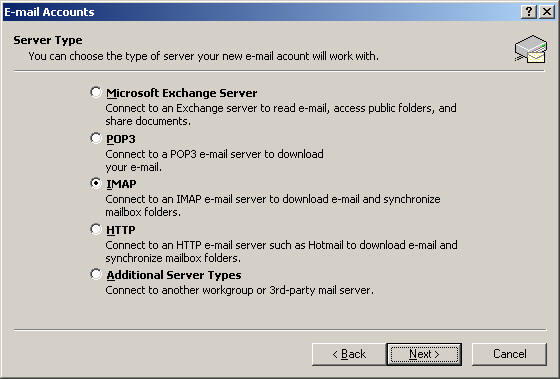 Server type dialog